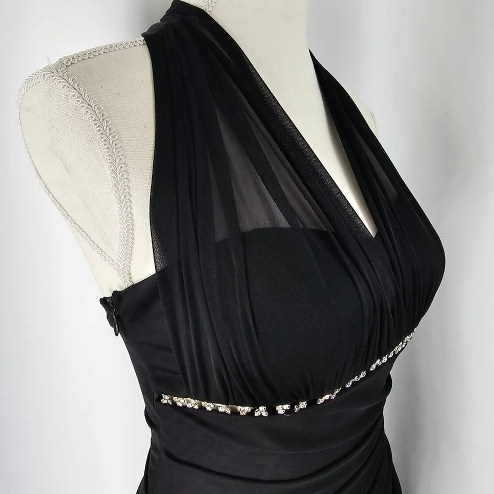 Betsy & Adam Women's Vintage Y2K Black Rhinestone Halter Bodycon Dress Size 4 - Picture 7 of 14